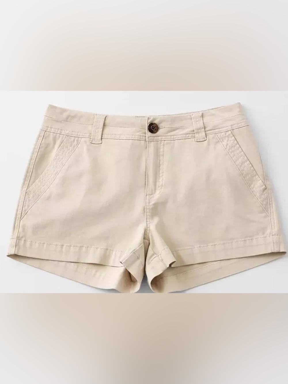BKE Payton Stretch Shorts Size 26 Beige Tan Flat Front Mid Rise Denim Casual
